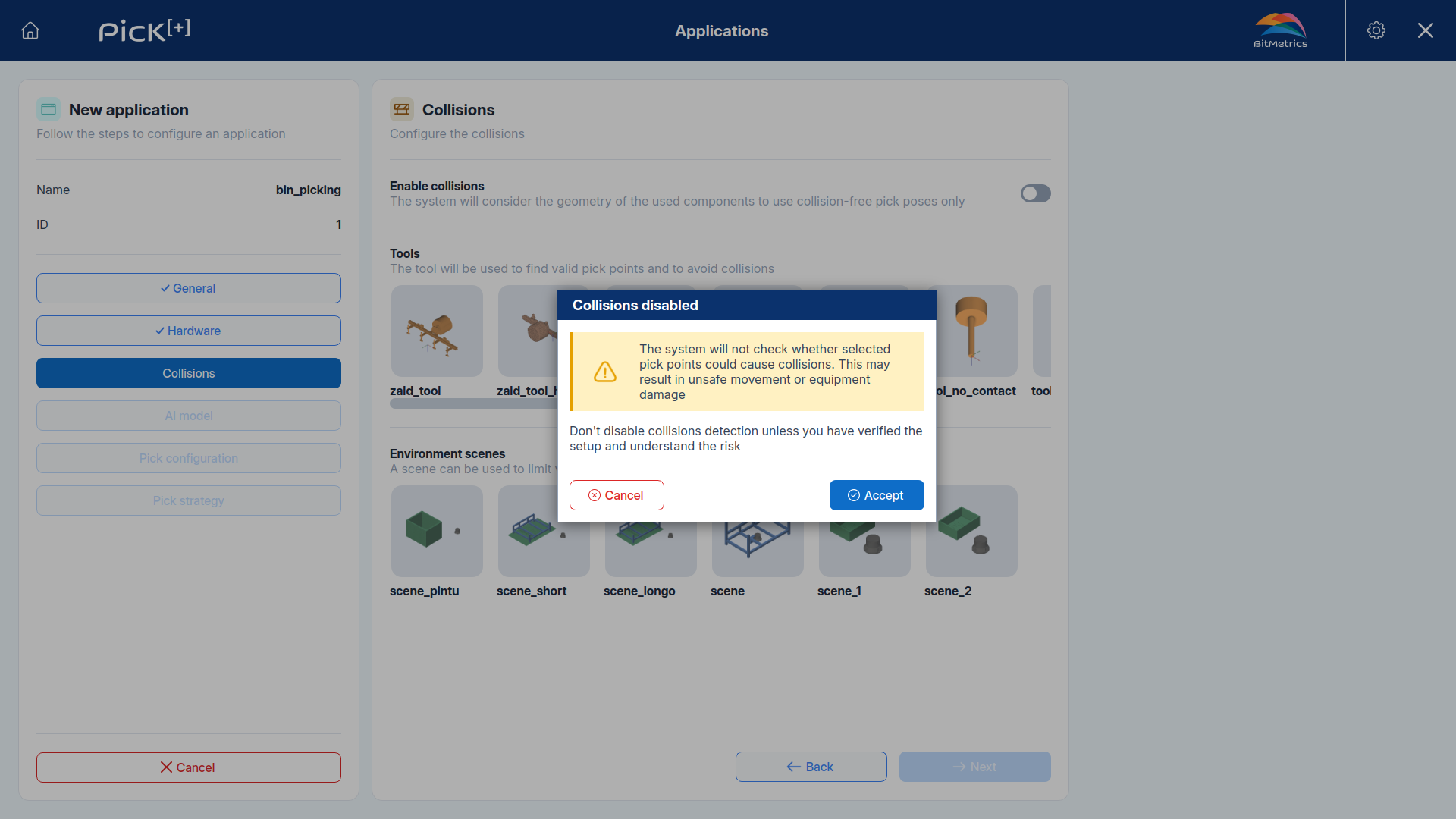 Collisions disabled confirmation